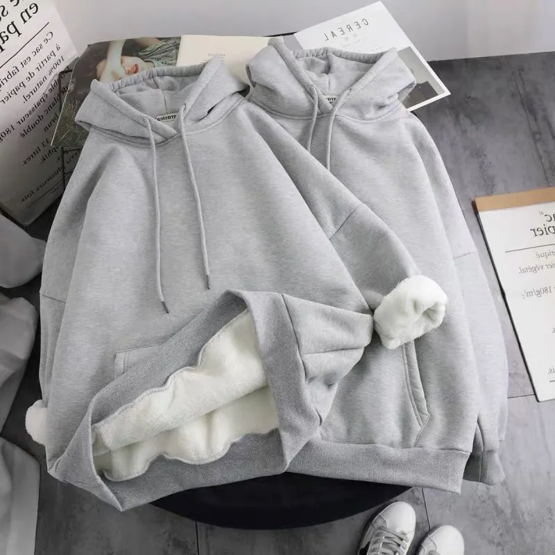 

2021 Winter Hoodies Pullovers For Women Warm Thicken Fleece Female Oversize Sweatshirt Solid Womens Loose Casual Velvet Tops