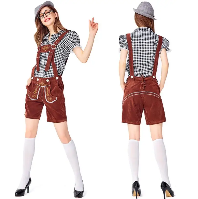 A5(Shirt Pants Hat ) Традиционный Женский Костюм Октоберфест с подтяжками шляпа костюмы набор Октоберфест баварское пиво девушка бар униформа - Цвет: A5(Shirt Pants Hat )