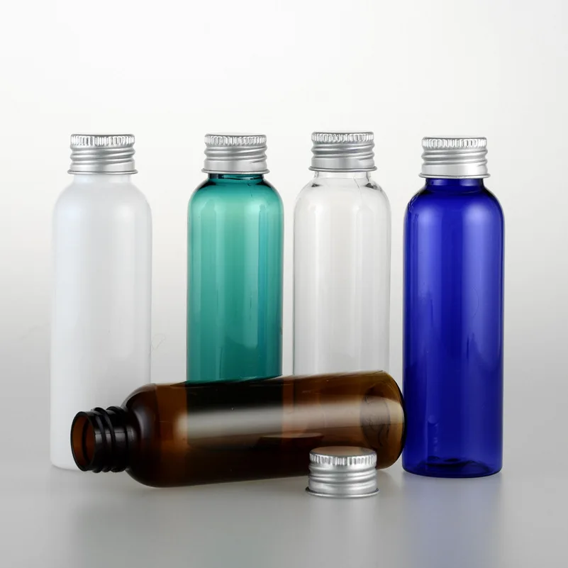 

50pcs 60ML Aluminum Cap Screw Top Cover Brown Blue Bottles Toilet Containers Refillable PET Plastic Empty Bottle for Skin Care