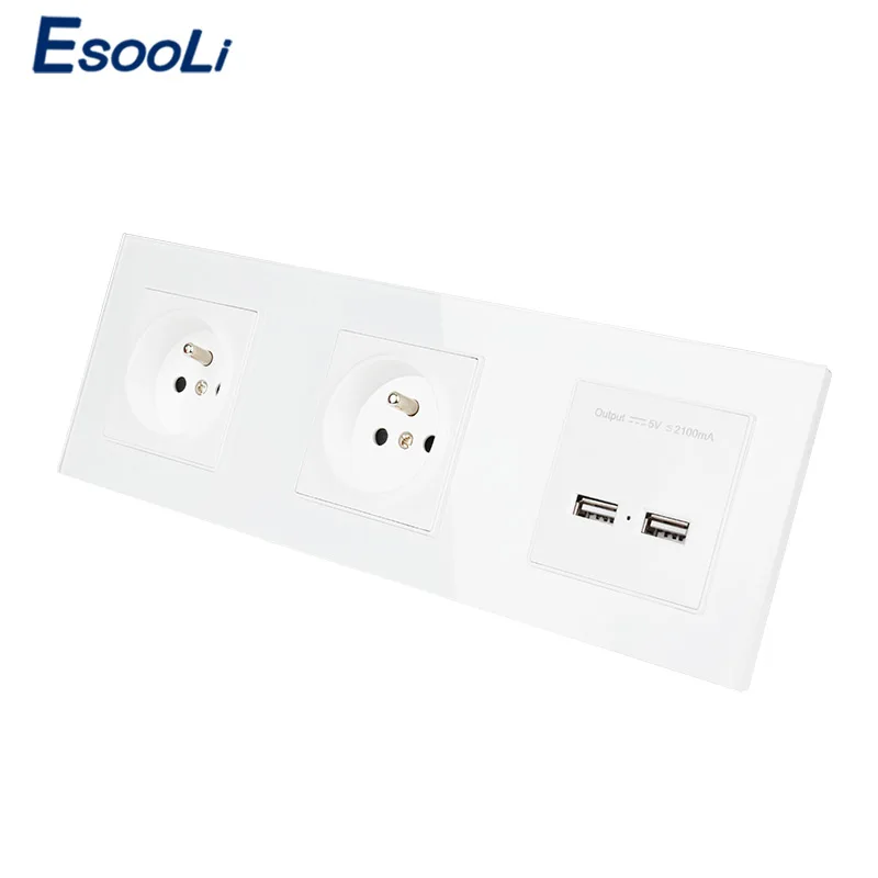 Французская стандартная настенная электрическая розетка Esooli с двумя USB портами