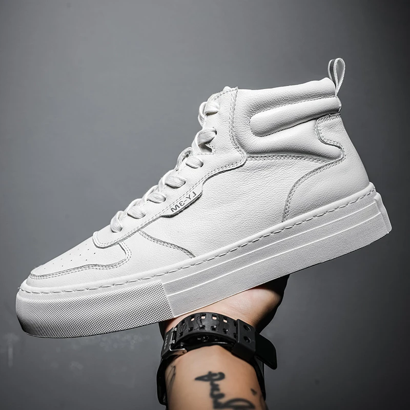 

Брендовые мужские туфли из натуральной кожи, высокие туфли на шнуровке, дышащие осенние повседневные туфли на плоской подошве, простые черн...