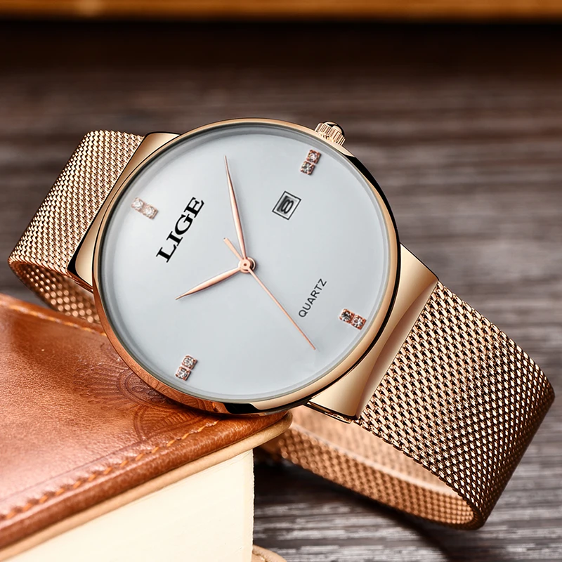 Reloj Mujer 2020 LIGE женские часы модные ультратонкие под платье с сетчатым ремешком