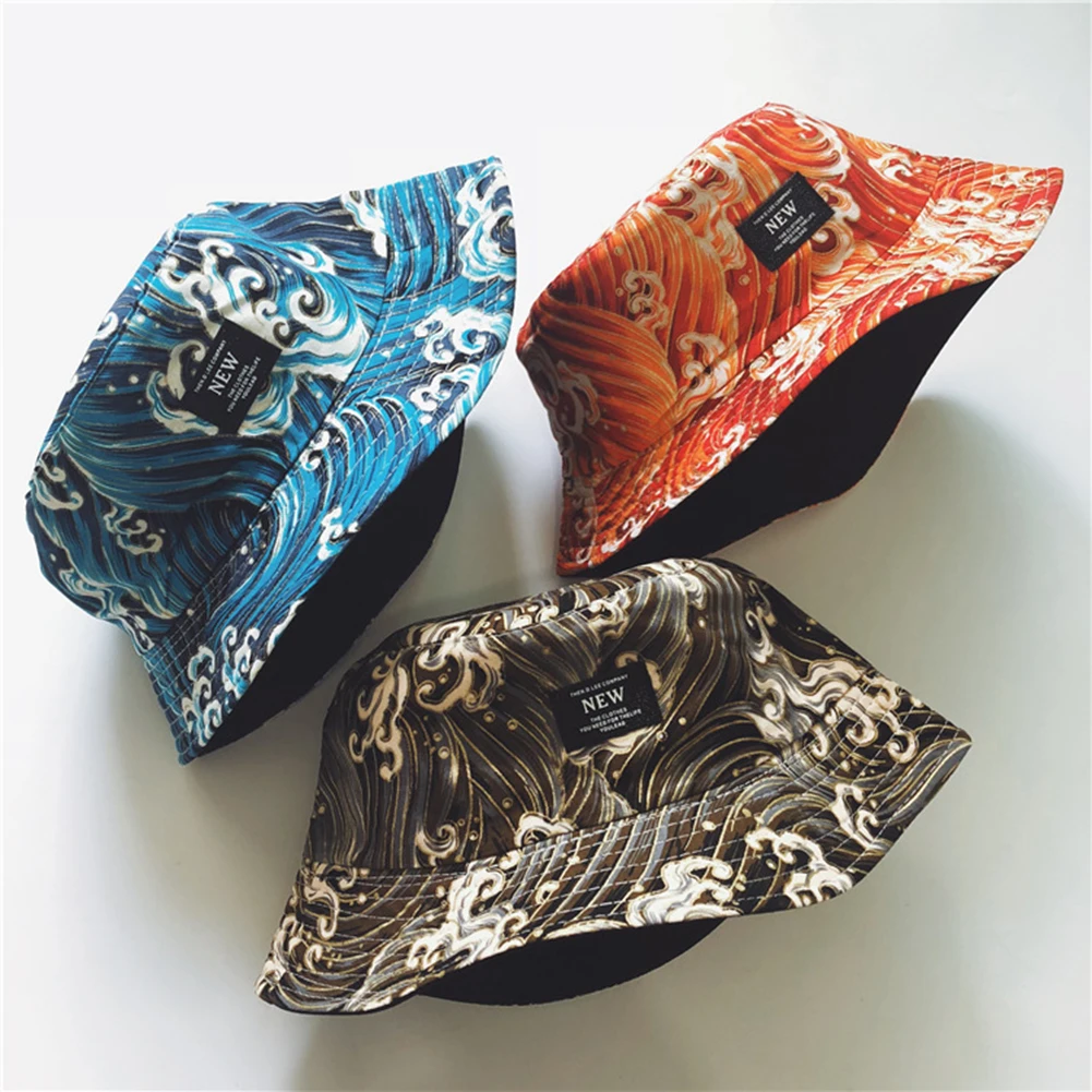 

Fashion Unisex Sea Wave Print Cotton Bucket Hat Outdoor Sunscreen Bucket Cap Sun Hat Bucket Caps Fishing Hats Fisherman Hat