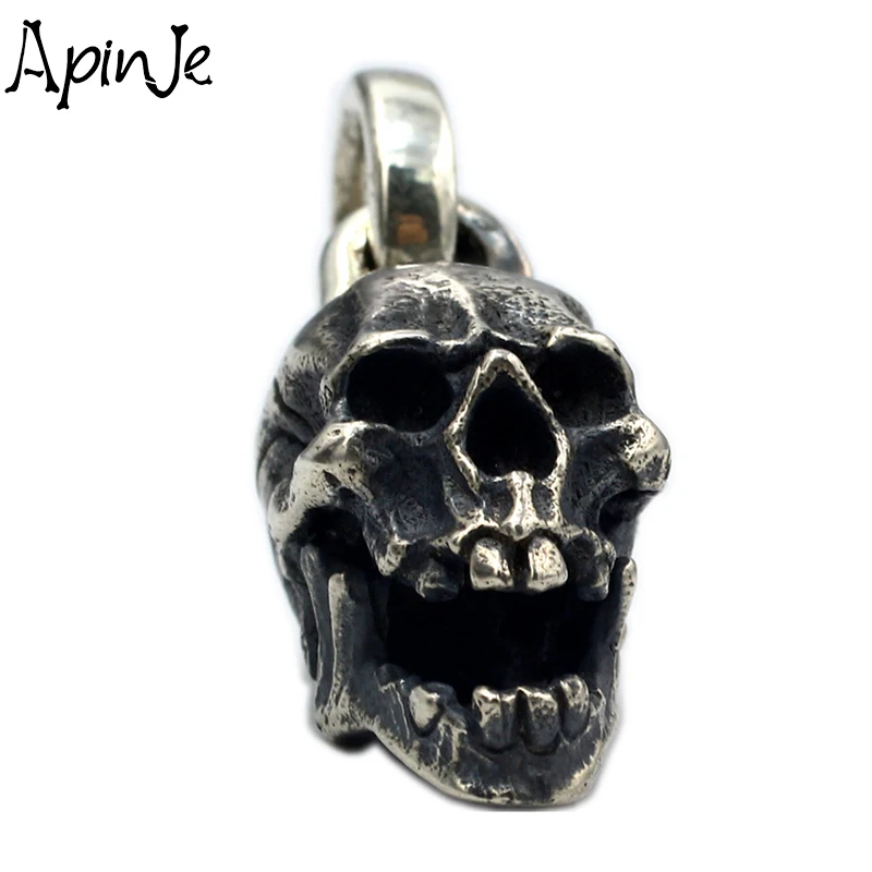 

Apinje Real Vintage 925 Sterling Silver Skull Pendant Men Punk Gothic Necklace Pendant Thai Silver Hip Hop Rock Jewelry