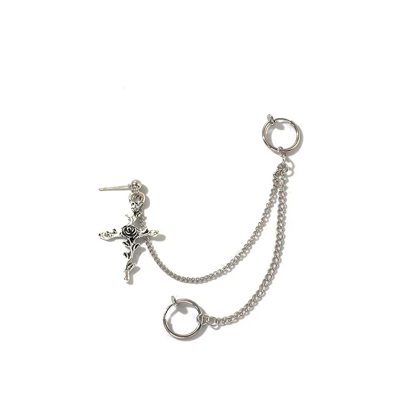 

Fashion Punk Style Women Ear Clip Cross Leaf Silver Color Round Chain Ear Cuff Earrings Women Temperament Jewelry Party Gifts