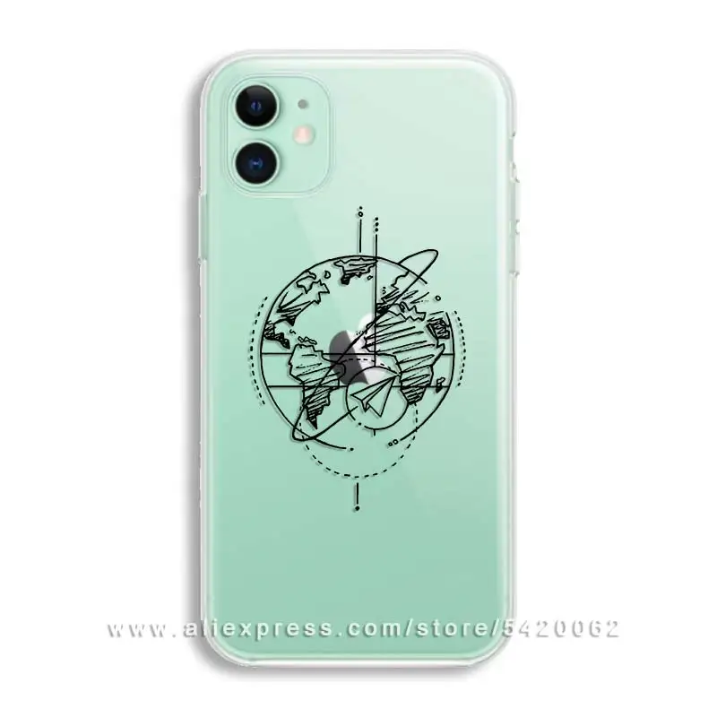 Роскошный дорожный Мягкий ТПУ чехол для телефона с картой мира для iPhone 11 Pro XR XS Max прозрачный силиконовый чехол для iPhone 6 7 8 Plus - Цвет: 22042