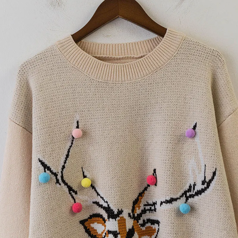 2019 женский Рождественский свитер и пуловеры Новогодняя одежда с круглым вырезом