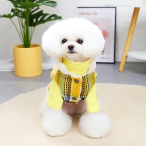 Pet clothes autumn and winter new style Snap Button cotton coat Teddy small dog cat pet cover buckle check vest