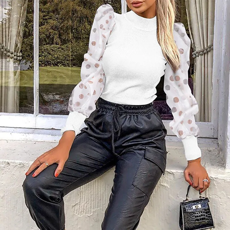 Style E Женская черная блузка модные сетчатые рубашки сексуальные v-образным вырезом прозрачные однобортные рубашки с буфами на рукавах женские блузки Топы - Цвет: Style E