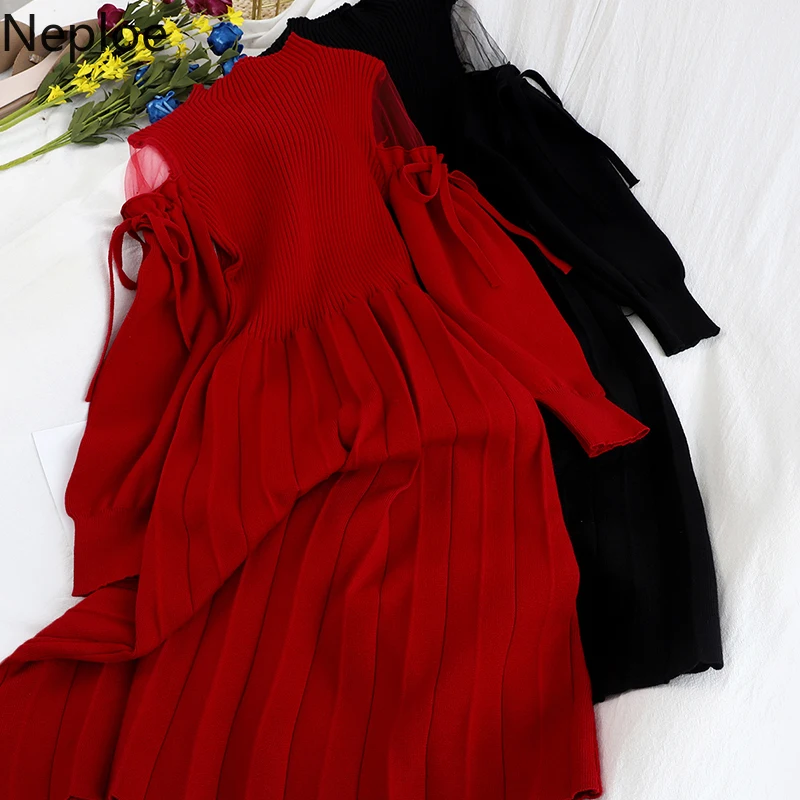 Neploe/пуловер с высоким горлом трикотажное платье свитер кружевом открытыми