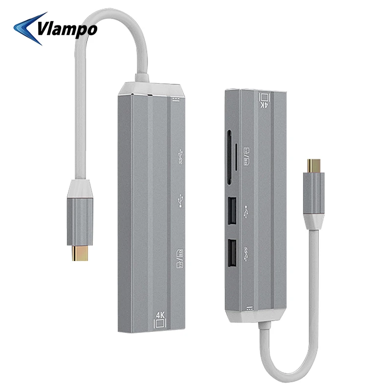 VLAMPO 4 in 1 Multi USB3.0 HUB Expansion Dock Convert 4k Type C to HDMI 4Ports Adapter for SD TF Card Reader For Macbook | Компьютеры и