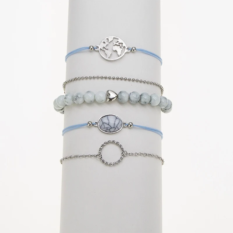 Модные браслеты 5 шт./компл. наборы из белых натуральных камней с трещинами