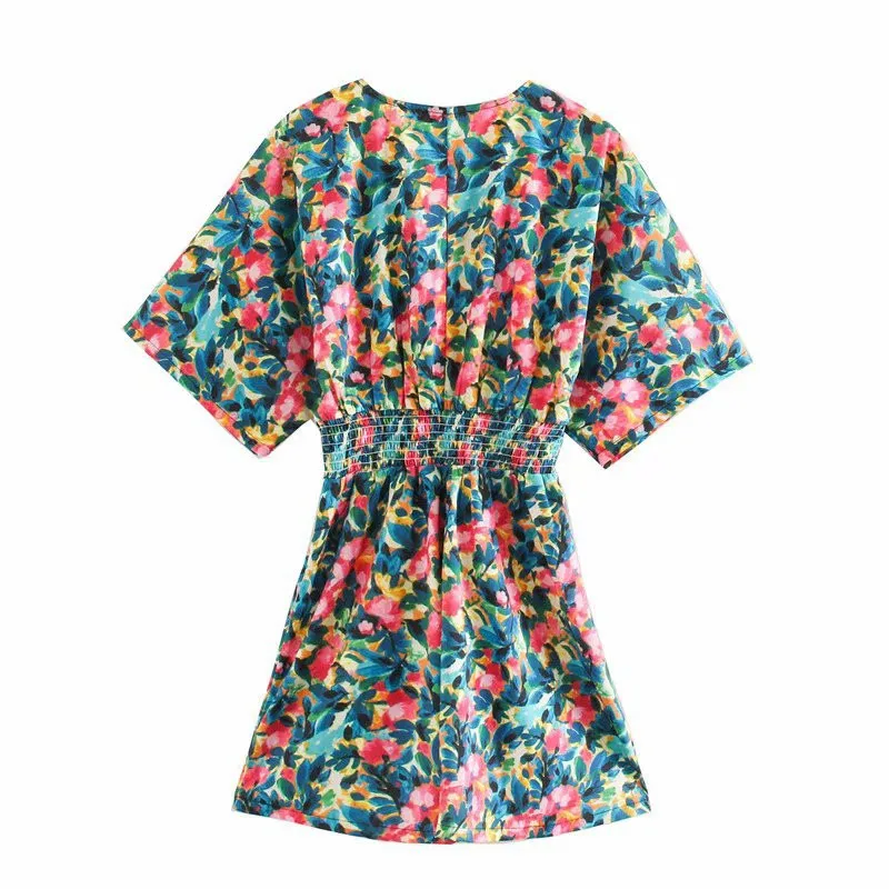 

Bohemian Fashion Women Print Mini Dress 2020 Summer Casual Deep V-neck Slim Dress for Women