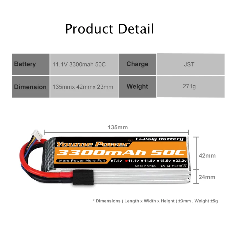 Youme 3S Lipo батарея 11 1 V 3300mah 50C для RC автомобиля грузовика Truggy самолет UAV Дрон FPV Glider 3D
