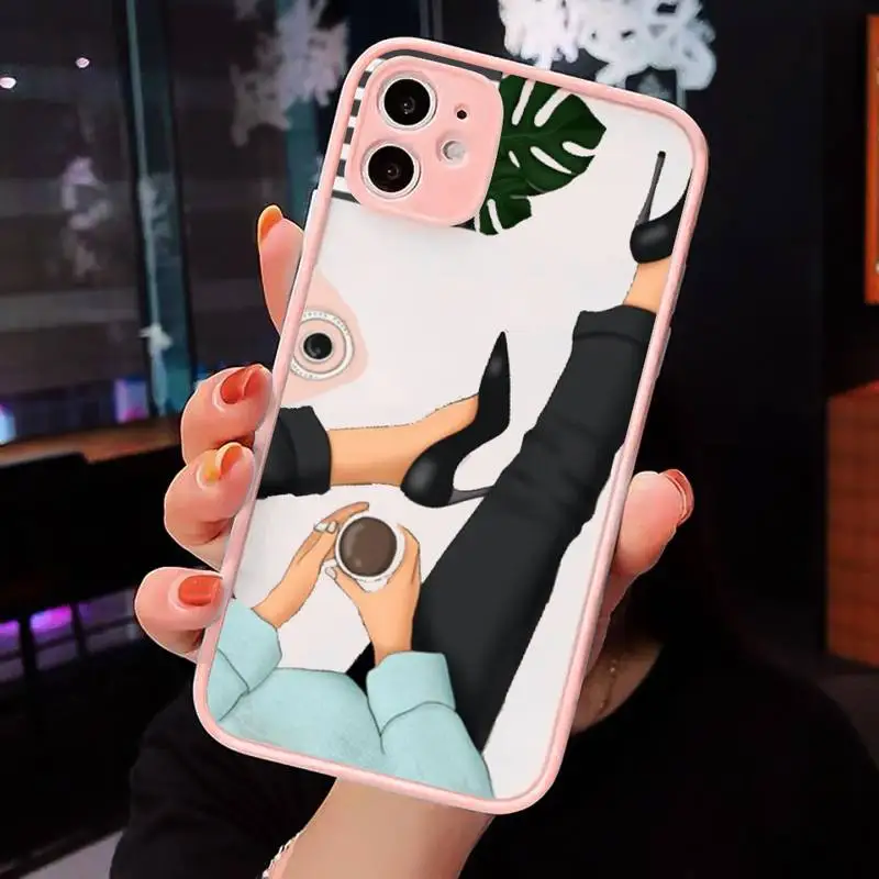 

Fashion Beautiful Girl Pattern Phone Cases matte transparent For iphone 7 8 11 12 plus mini x xs xr pro max cover
