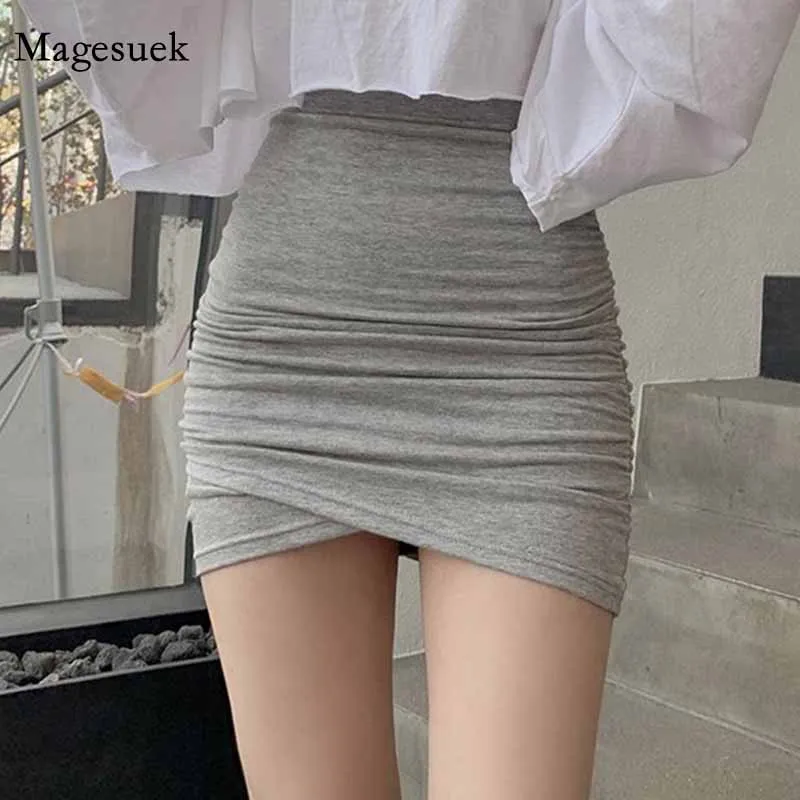 

Korean Irregular High Stretch Mini Skirt Sexy Female Bag Hip High Waist Short Skirt Women Cotton Pleated Black Skirt Falda 12181