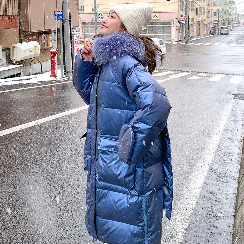 

Unua amo Winter Coat Woman Long Hooded Fur Collar Parka 2021 Fashion Personality Glove Design Thick Warm Puffer Jacket Female