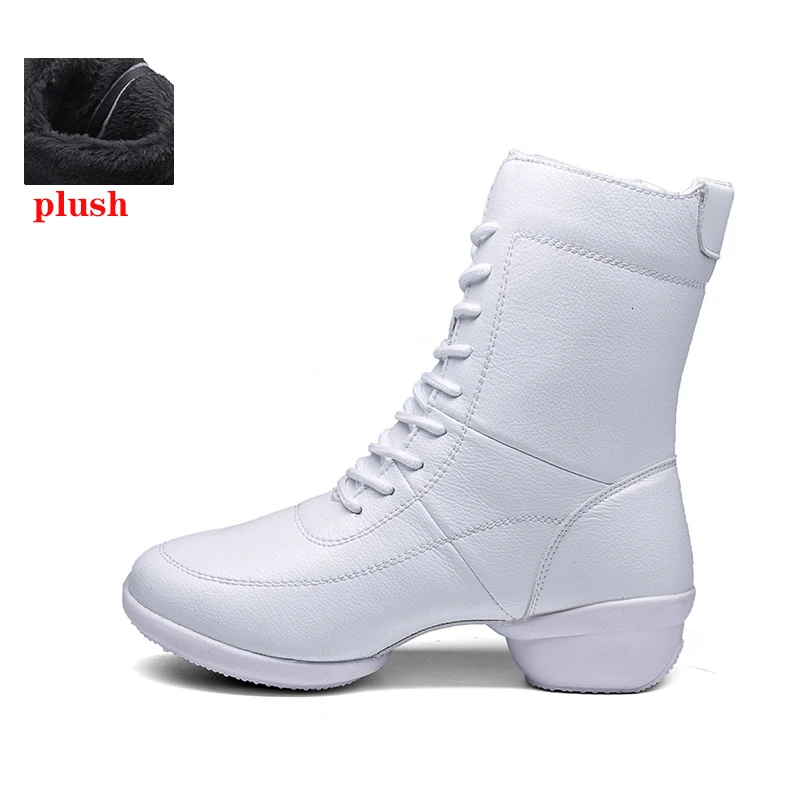 plush white Женские зимние сапоги из натуральной коровьей кожи, сохраняющие тепло, на платформе с Плюшевым Мехом, нескользящий прочный черный цвет, женская обувь на шнуровке - Цвет: plush white