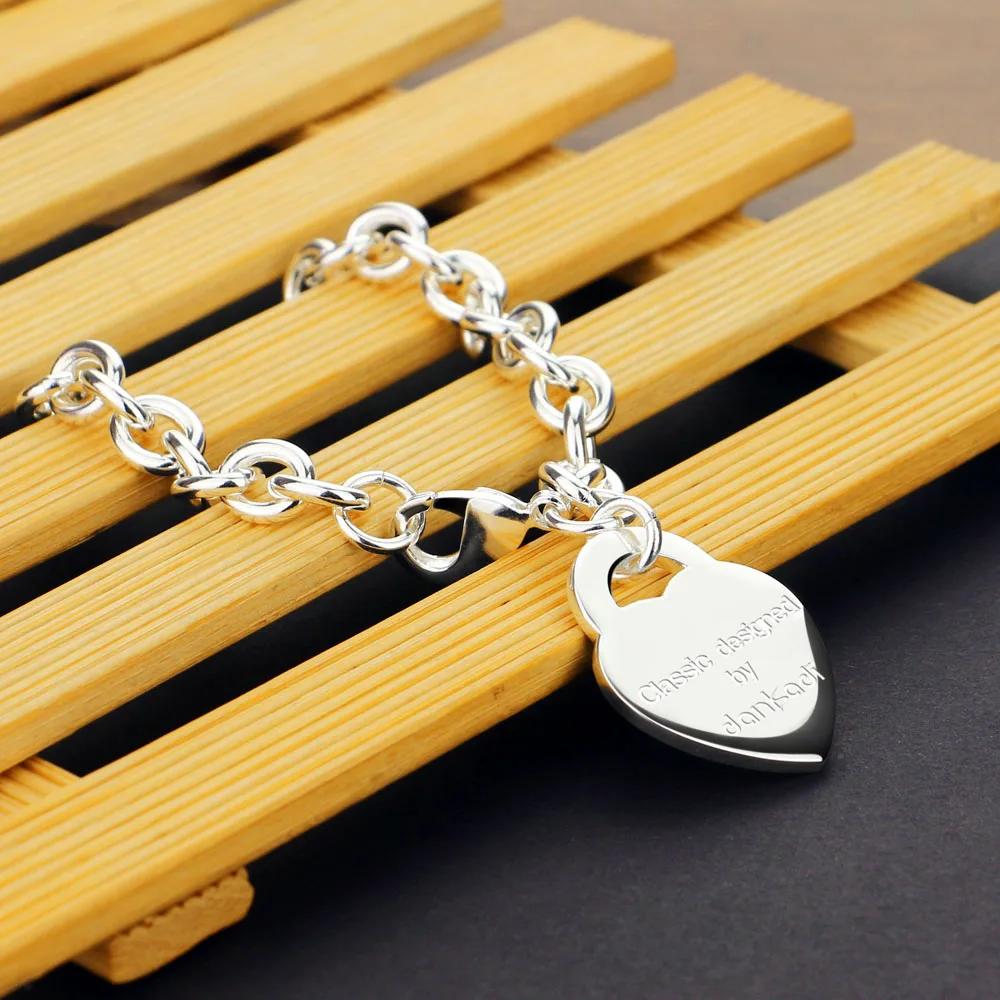 New Fashion 925 Silver Heart Brand Bracelet For Women Men Round Pendant Men's Female Classic all-match Couple | Украшения и