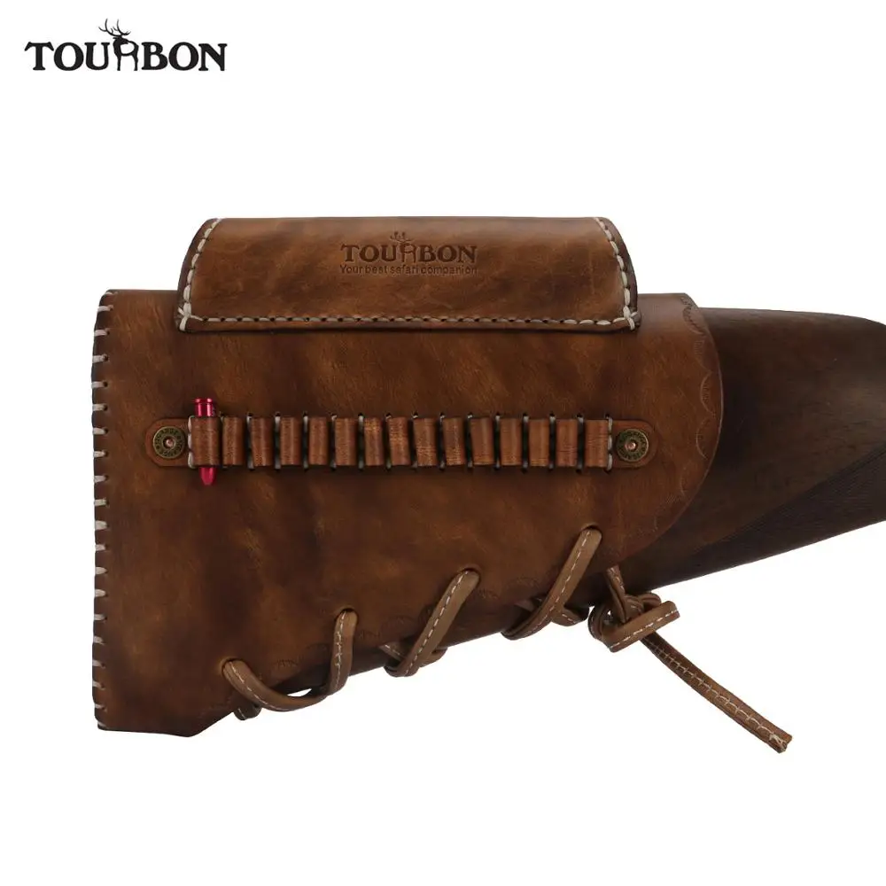 

Tourbon Hunting Gun Buttstock Leather Cheek Rest Riser Pad Rifle .22 LR /17 HMR Cartridges Bullet Ammo Shells Sleeve Holder