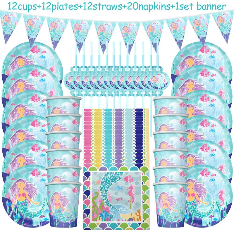 57 шт. набор принадлежностей для вечерние ринки русалка|Одноразовая посуда