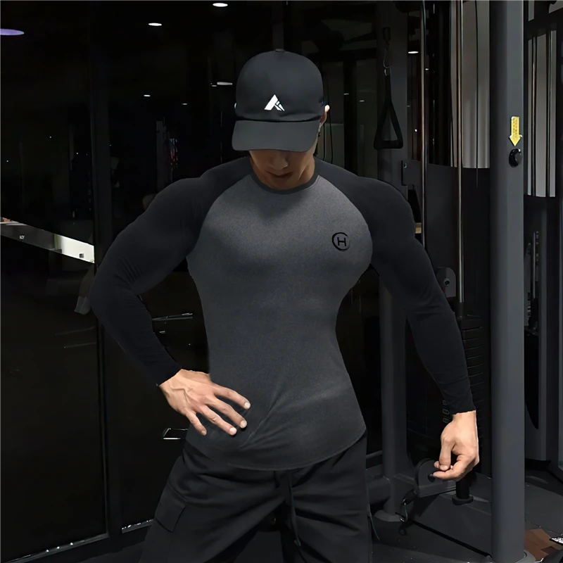 Футболка мужская с длинным рукавом хлопковая тенниска контрастных цветов нижнее