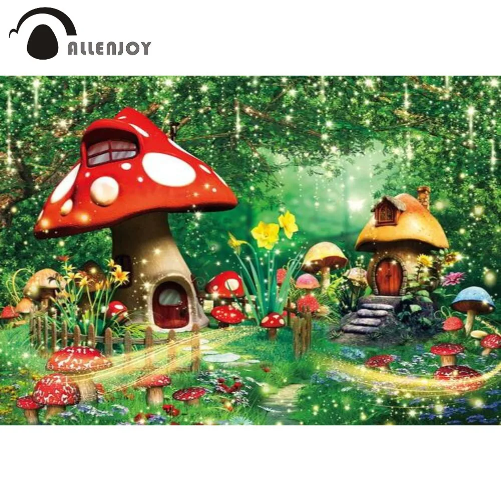 

Allenjoy Spring Enchanted Forest Backdrop Easter Fairytale Kids Magic Mushroom Wonderland Birthday Photography Background Props