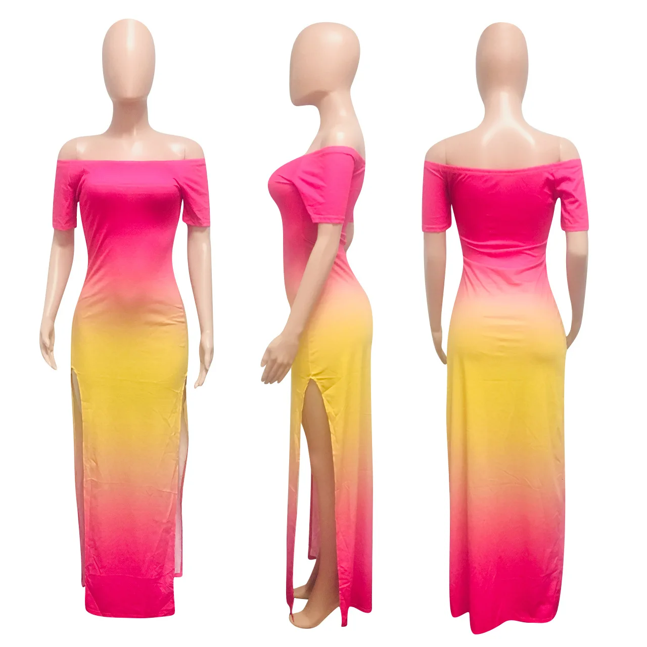 

HAOOHU Sexy Split Long Dress Gradient Elegant Off Shoulder Backless Night Club Party Dresses Women Summer Beach Sundress
