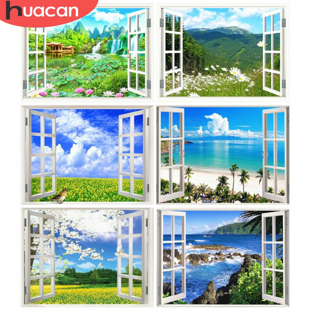 

HUACAN 5D DIY Full Square Diamond Painting Landscape Window Diamond Embroidery Sale Rhinestone Picture Diamond Mosaic DropShip