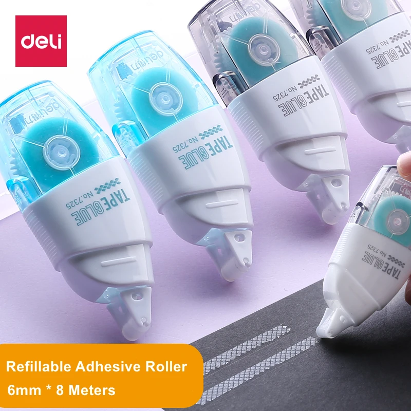 DELI Refillable Double Sided Adhesive Tape Roller Glue Tape with Refill 6mm*8m Stationery