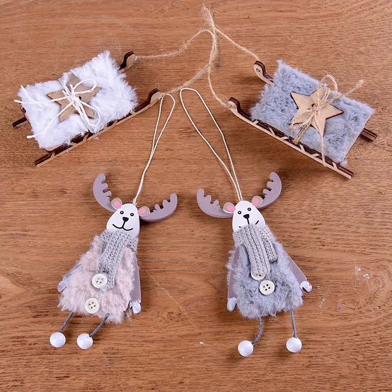 

2022 Navidad Deer Ornament Pendant Norse Moose Sleigh Wooden Craft Shop Counter Christmas Festival Pendant новогодние украшения