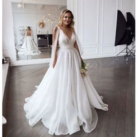 eightale beach wedding dresses 2020 v neck pleats organza a line wedding gown plus size princess bride dress vestido de noiva