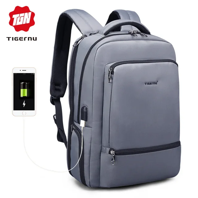 Tigernu Anti theft 15," Ноутбук зарядка через usb для мужчин рюкзак водостойкий путешествия цельный рюкзак женщин большой ёмкость школьный женский - Цвет: Grey