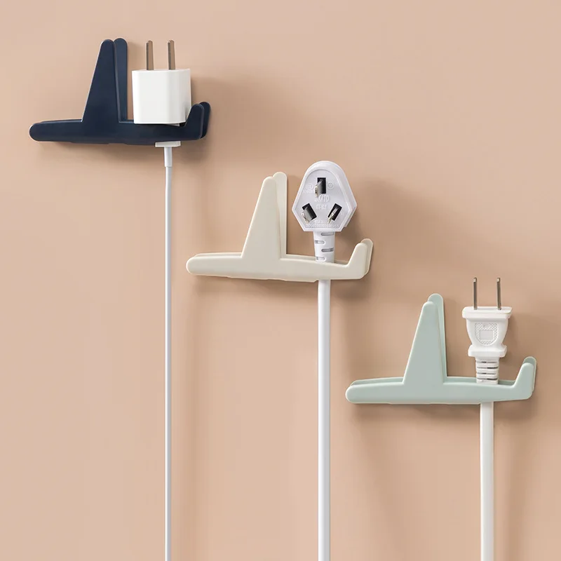 

Mini Simple Flying Plug Hook 2Pcs 3colors ABS Fixer Free Punch Double Hook Kitchen Power Cord Plug Home Storage Hook