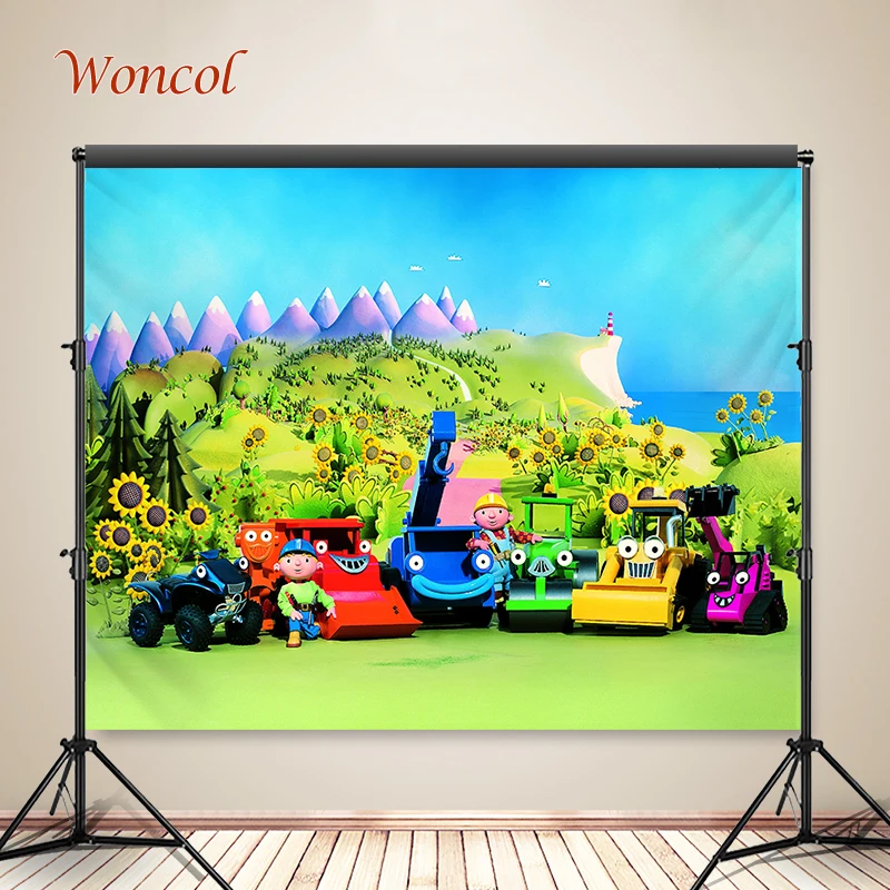 Фон для фотосъемки Woncol Bob Builder Детские фоны на день рождения Мультяшные