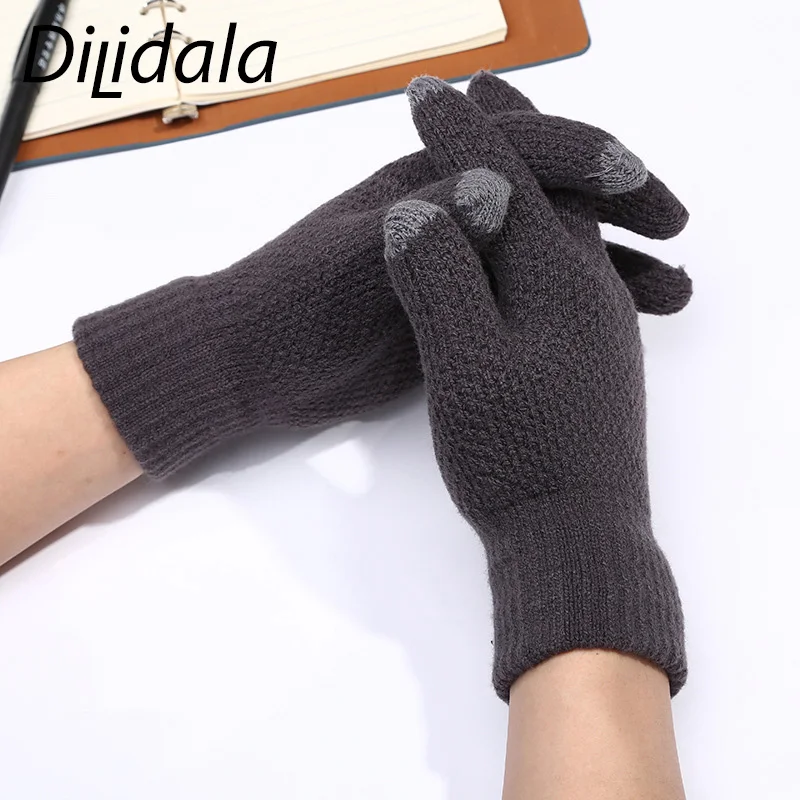 Dilidala вязаные мужские зимние перчатки сенсорный экран модные одноцветные уличные