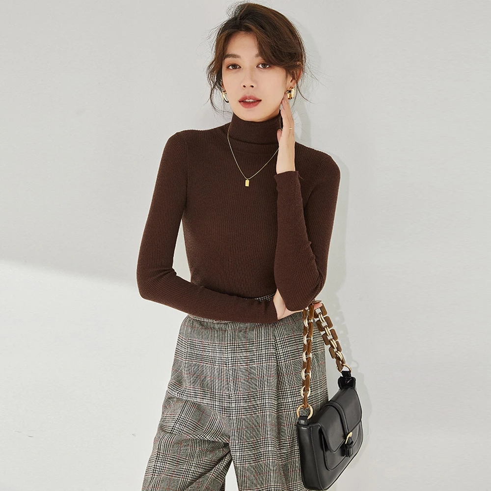 

Женский вязаный пуловер с высоким воротником, черный или белый свитер-водолазка из 100%-ной шерсти, Осень-зима 2021