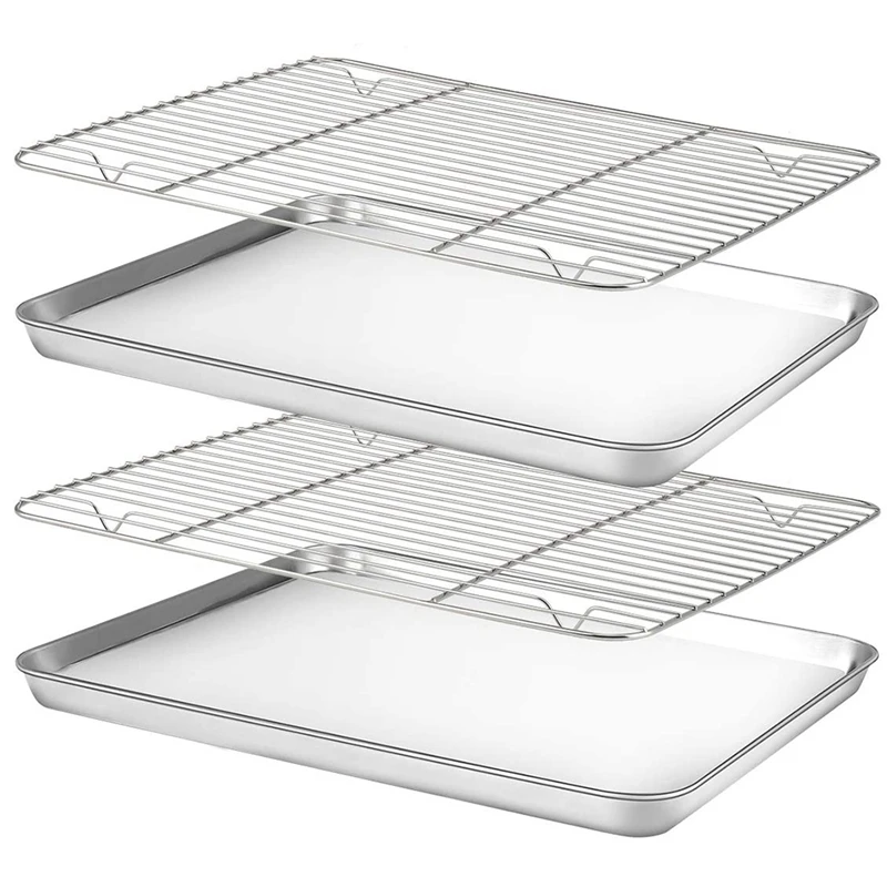 

Baking Sheet with Rack Set Stainless Steel Heavy-Duty Cookie Half Sheets Oven Tray