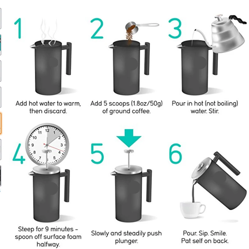 

French Press Coffee Tea Maker - Stainless Steel Coffee Pot, Double Wall Vacuum Isnulated, Portable Glass Tea Brewer With Filter