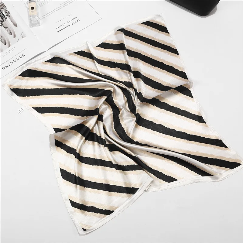 

2021 High Quality 60*60cm Imitation Silk Stripe Leopard Flower Printed Square Scarf for Ladies Femme Elegant Women's Wrap New