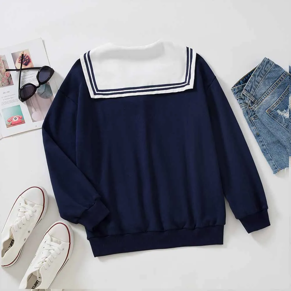 Толстовка с капюшоном японская мода морячный воротник толстовка Мягкий Свитшот