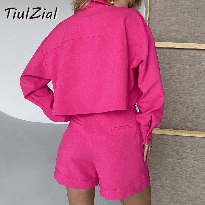 

TiulZial Women Short Set Loungewear Woman Outfits Two Piece Skinny Notched Crop Shirt And High Waist Shorts Tracksuit Green