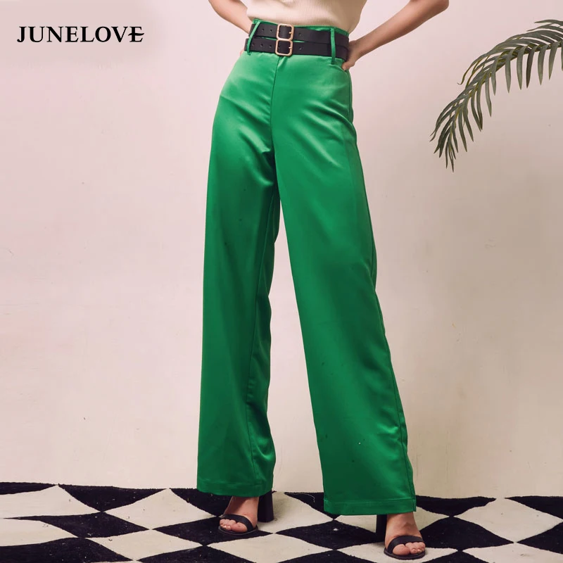 JuneLove осень зима Женская шелковистая Спецодежда костюм широкие брюки Высокая
