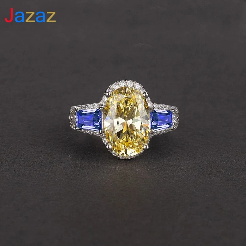 

Jazaz 100% Solid Sterling Silver Big Oval Pink White Yellow High Carbon Diamond Wedding Ring Lady Women Party Fine Jewelry B0337