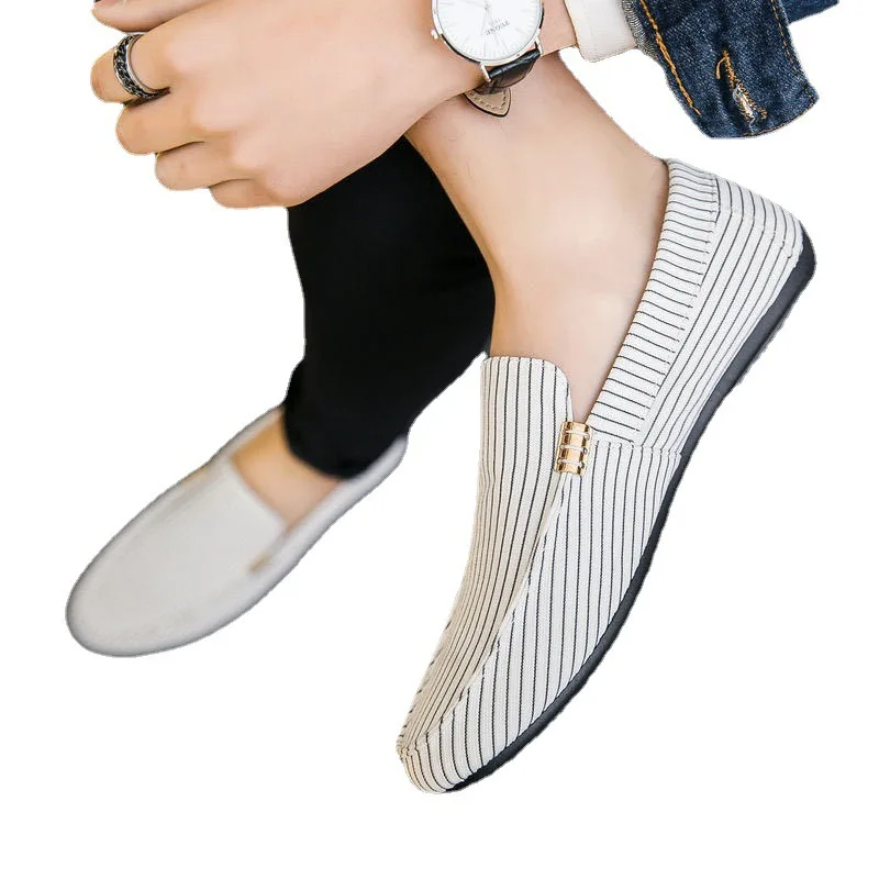 

Мужские лоферы в полоску, черные дышащие легкие кожаные туфли без шнуровки, водонепроницаемые повседневные туфли, лето-осень 2021