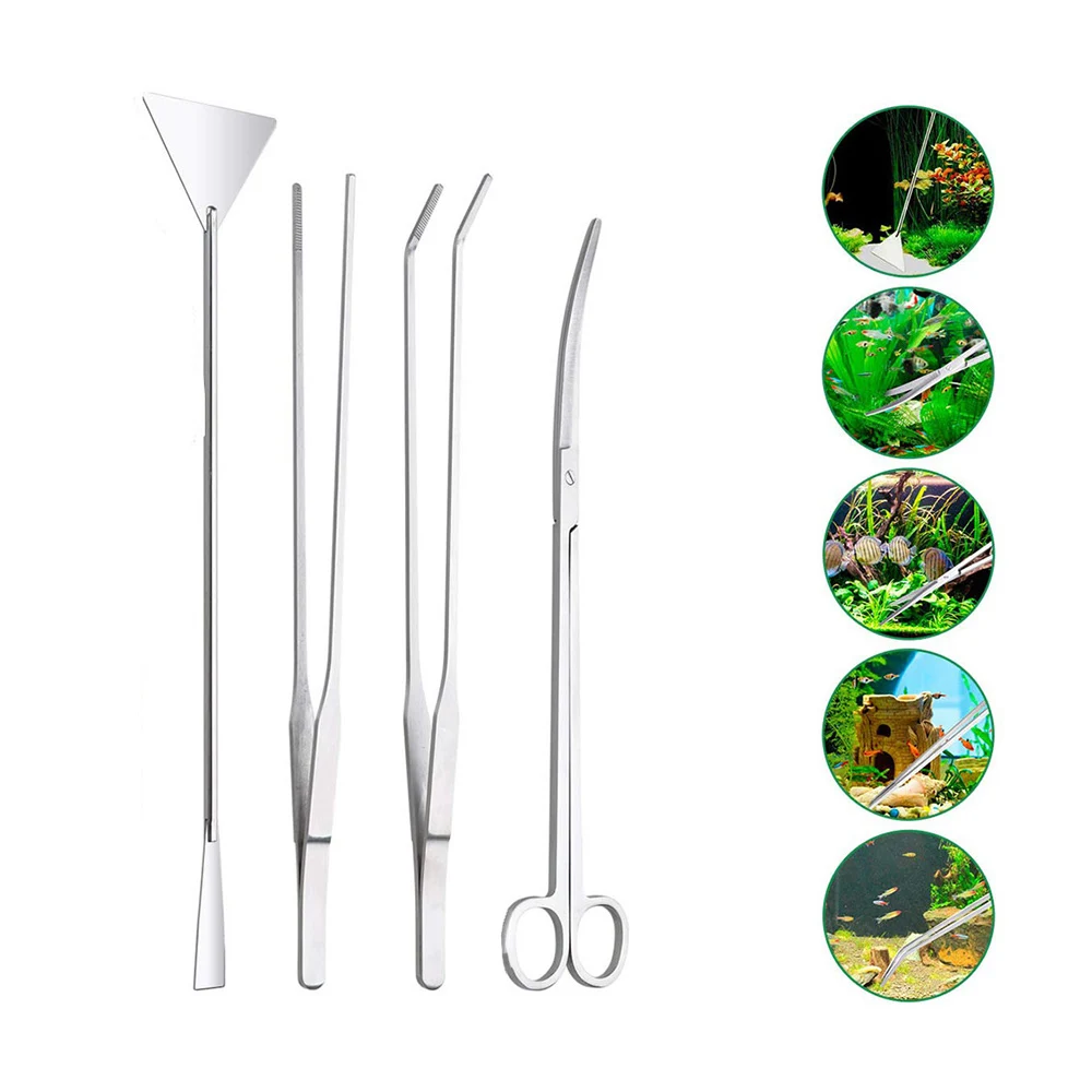 

4pcs Aquarium Tank Aquascaping Tools Aquarium Scissor Tweezers Tool Stainless Steel Aquarium Maintenance Aquatic Plants Set