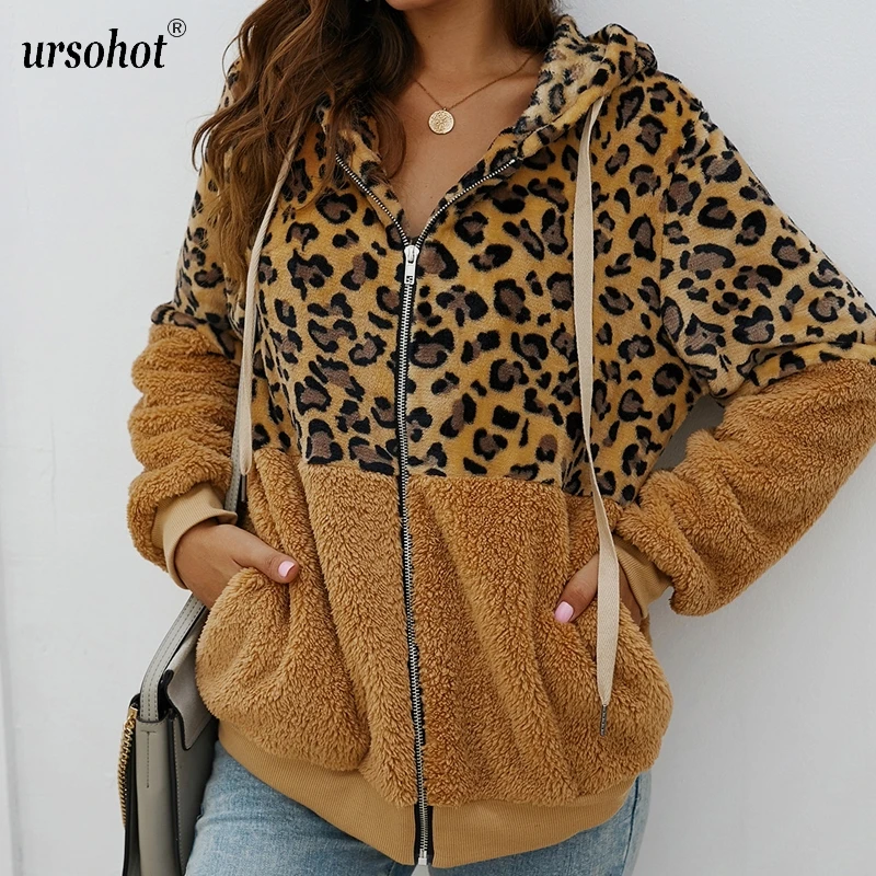 Ursohot/Новый дизайн осенне зимнее леопардовое лоскутное Женское пальто белая