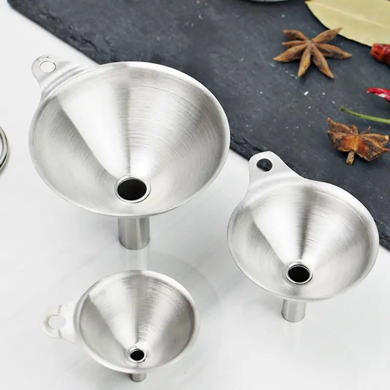 

3Pcs/Set Stainless Steel Funnel Mini Oil Wine Drainer with Hanging Ring