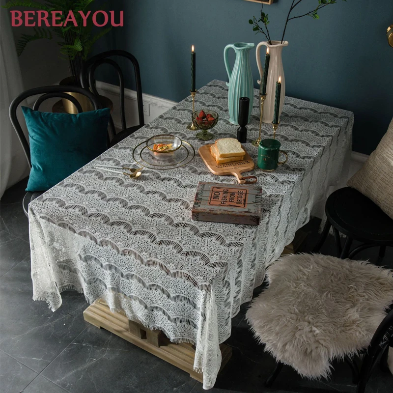 Белая винтажная скатерть кружевная Декоративная покрытие для обеденного стола