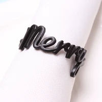 12pcsmetal black letter merry napkin ring table decoration ornaments for christmas cocktail party family gathering